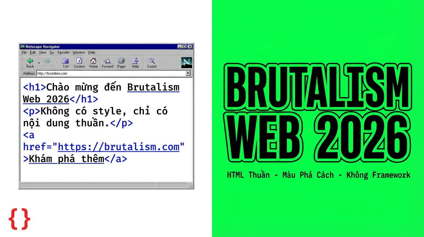 Brutalism Web 2026: HTML thuần + màu phá cách